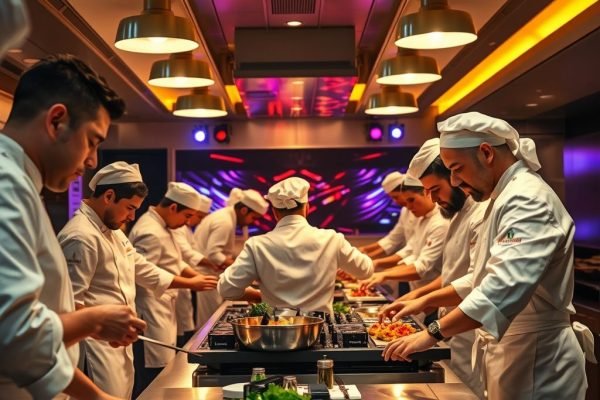 {"prompt":"Amidst the bustling atmosphere of a Michelin-starred kitchen, chefs clad in crisp white uniforms perform a hypnotic dance of culinary artistry, their focused movements seamlessly blending in a flurry of precision and finesse. The warm, inviting glow of overhead lights bathes the kitchen in a golden hue, illuminating polished stainless steel countertops and vibrant ingredients laid meticulously in preparation. In the background, a stylish DJ booth pulses with rhythmic energy, decorated with colorful LED lights that sync to the upbeat music energizing the space. This lively fusion of gastronomy and rhythm creates an electrifying ambiance, celebrating both the craft of cooking and the art of music, where the scent of gourmet dishes mingles with a tantalizing soundscape of deep bass and uplifting melodies.nn"Michelin kitchen during live cooking with DJ booth visible in background","originalPrompt":""Michelin kitchen during live cooking with DJ booth visible in background","width":1024,"height":1024,"seed":42,"model":"flux","enhance":false,"nologo":true,"negative_prompt":"worst quality, blurry","nofeed":false,"safe":false,"quality":"medium","image":[],"transparent":false,"isMature":false,"isChild":false}